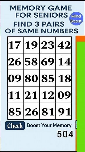 Daily Brain Exercise for Seniors – Easy Focus Boost | Match the Numbers