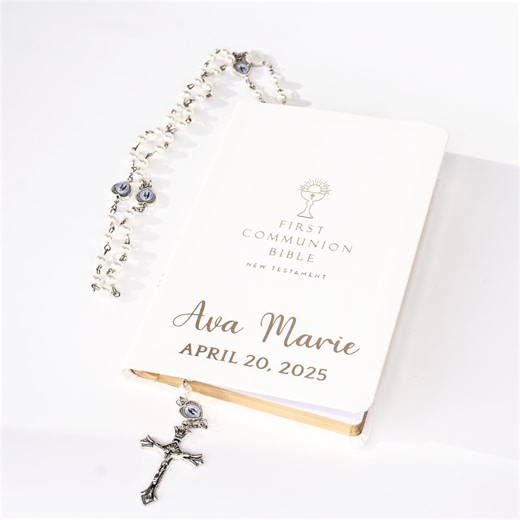 Personalized First Communion Bible New Testament First Gift Catholic Rosary Set Engraved Religious Keepsake Holy Sacrament - Etsy