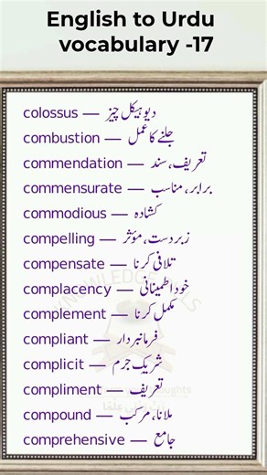 English to Urdu Vocabulary – 17 | Advanced Daily Use Words with Meanings