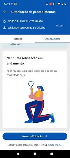 Autorização Hapvida como acessa o histórico e solicitação em andamento.