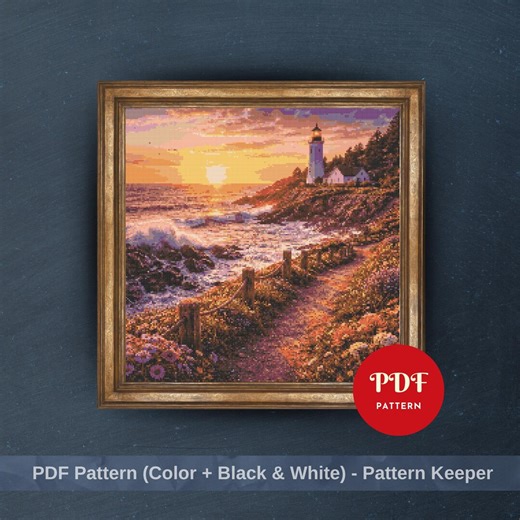 Lighthouse Landscape Cross Stitch Pattern PDF, Sunset Seascape Design (pattern Keeper Compatible, Instant Download) - Etsy