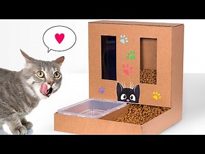 DIY Dispenser Makanan dan Minuman Kucing dari Kardus