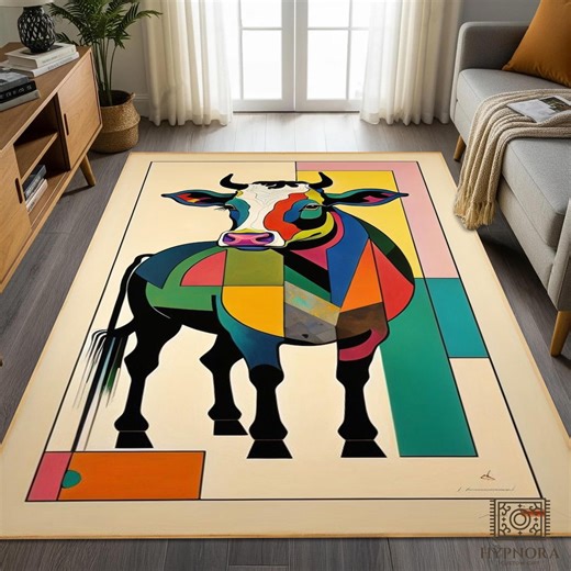 Colorful Cow Rug, Modern Geometric Farm Animal Area Carpet - Etsy