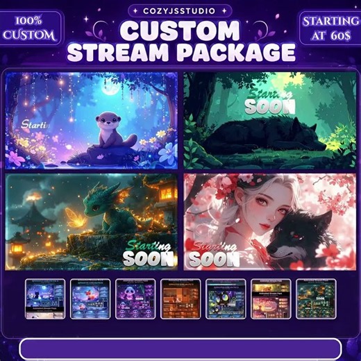 100% Custom Animated Twitch Stream Package Commission | Your Theme & Colors