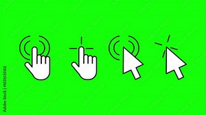 Animated cursor icons on a green screen. Includes tap, click, and hover effects. Perfect for website design, app development, and user interface projects.