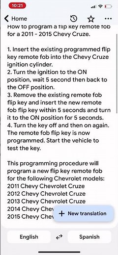 how to program a flip key remote fob to a 2011 - 2015 Chevy Cruze