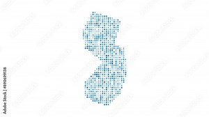 New Jersey dotted digital map. Map of New Jersey with pulsating colored circles. Shape of the US state filled with blue disks. Trendy video.