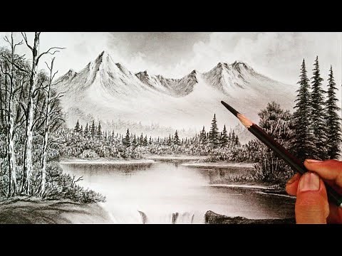 Beautiful landscape scenery drawing with pencil // Pencil drawing nature //