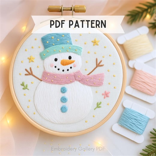 Pastel Christmas Snowman Embroidery Pattern, Beginner DIY (digital Download) - Etsy
