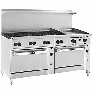 Vulcan 72CC-8B-24G-N Endurance 8 Burner 72" Natural Gas Manual Range with 24" Griddle and 2 Convection Ovens - 350,000 BTU