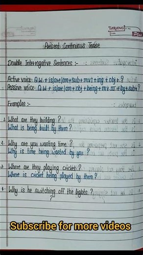 present continuous tense interrogative sentences active and passive voice rules & examples #viral