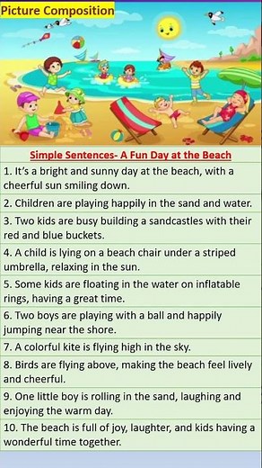 Picture composition in English - Fun day at Beach Grade 4 to 10 #english#shorts