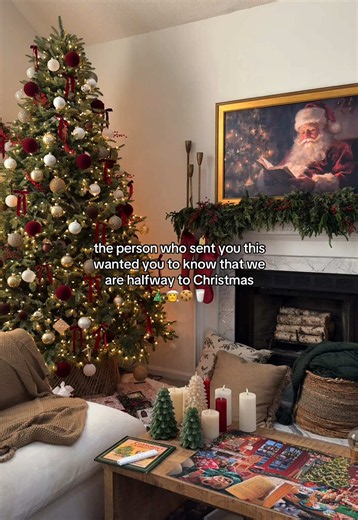 Officially halfway to Christmas🎄 I love and am fully embracing summer but I also love the idea of hot chocolate, hallmark movies, cute Christmas decor and wrapping presents 🎁 #holidaydecorating #christmasdecorating #christmas2026 #christmascountdown #christmastreedecorating