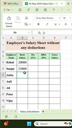Employee Salary Sheet in Excel 💰 | Without Any Deductions | Easy Payroll Tutorial #excel #ytshorts
