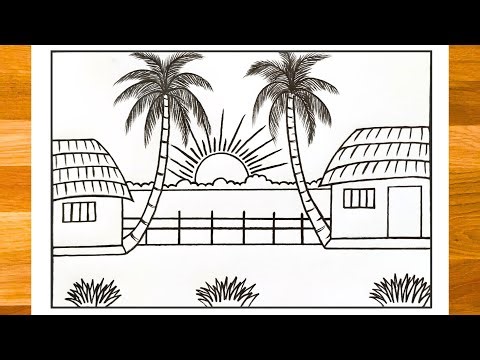 How to Draw Nisarg Chitra | Village Scene Drawing Easy and Beauitful | Nature Drawing with Pencil