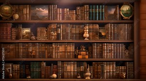 Abstract animation of books in a mystical library. Fluttering pages, ethereal knowledge, magical aura, digital bookshelf, animated literature, whimsical design. Generated by AI.