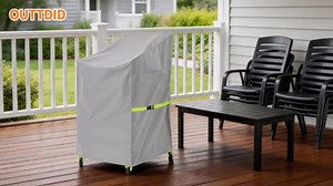 Stackable Patio Chair Cover - 600D High Back Outdoor Chair Cover Waterproof & Heavy Duty, 1 Pack Lawn Furniture Stacking Seat Cover for 4-6 Outdoor Stackable Dining Chairs - 28 x 36 x 47 Inch