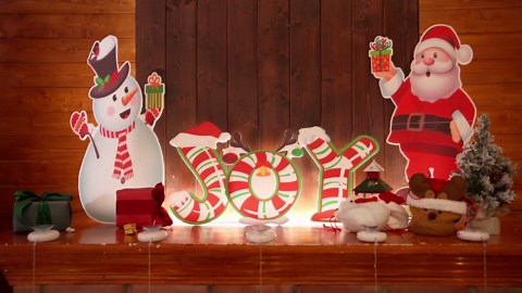 Macarrie Outdoor Christmas Decoration - 5 Pieces Joy Yard Sign with Lights String, Xmas Santa Snowman Lawn Stakes for Outside Holiday Walkway Party Decor