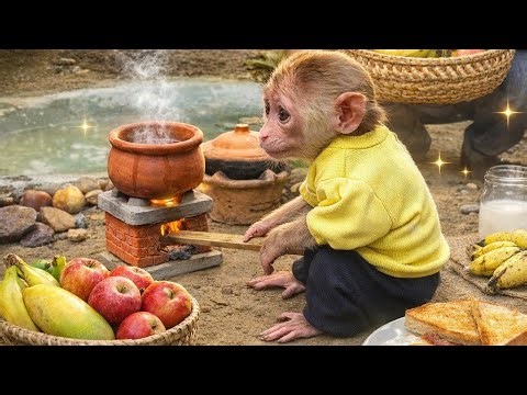 Smart Monkey Annie Helps Her Father Harvest Fresh Fruits & Cook Farm Breakfast 🍎🐒