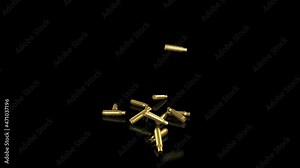 Falling cartridges from automatic weapons on a black and green background. 4k slow motion animation