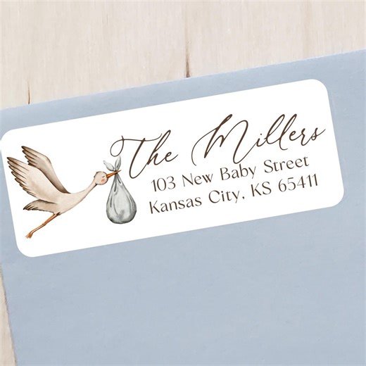 Stork Return Address Labels | Gender Neutral Baby Shower Address Label Sticker | Style ST057 - Etsy