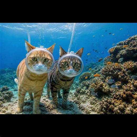 茶トラ猫きなことキジトラ猫ろくくんが、高知県・柏島の美しい海の中へ✨色とりどりの魚たちが泳ぎ、美しい珊瑚が広がる海の世界に興味津々！二匹は夢中になって海の景色を楽しみました#きなことろくくん#柏島