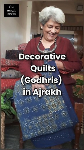 Patchwork Two-Layer Ajrakh quilt (godhri). Can be used as a blanket, bedcover, or a sofa throw. Please note, there is no stuffing/batting inside. It has natural dyes hand-block Ajrakh on one side, which has been patchworked together in an attractive design. The reverse is plain where you can see handstitch tagai, and the edges are nicely finished with borders. Size 7.5 feet x 8.3 feet Material: Cotton There is no stuffing/batting inside. Dry clean to keep it looking good. Rs 4900 including taxes