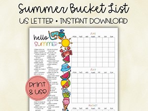 Summer Bucket List Planner | Family Activities Calendar (instant Download PDF) - Etsy