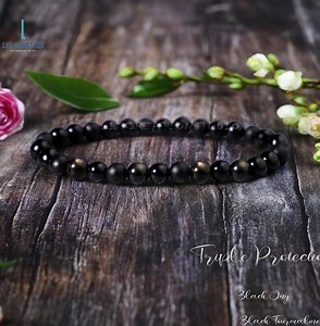 Triple Protection Empath Bracelet, Black Onyx Crystal Bracelet- Natural Tourmaline Stone, Gold Sheen Obsidian - Etsy