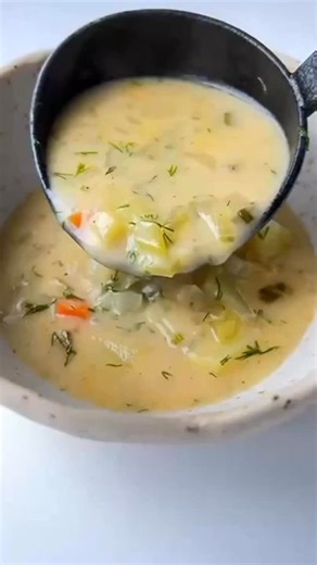 Creamy, tangy wildly comforting, this Polish Creamy Dill Pickle Soup is a bold flavor bomb! 🤯 Potatoes garlicky pickles come together for a cozy, crave worthy bowl. 🥒 Comment “recipe” and I’ll send it! 🥒 https://themodernnonna.com/creamy-dill-pickle-soup/ | The Modern Nonna