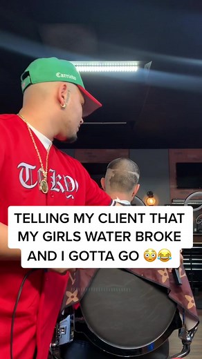 His reaction had me rollin 😭😭😂 #foryou #fyp #foryoupage #trend #barberprank #onhood #prank #barber #comedy #pregnantgirlfriend #waterbroke