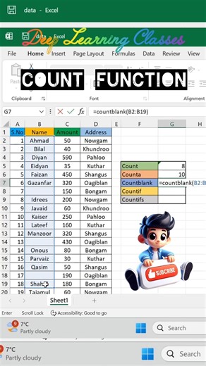 Count Function #excel #exceltips #exceltutorial #count #function