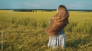Autumn Girl enjoying nature on the field. Beauty Girl Outdoors raising hands in sunlight rays. Beautiful Teenage Model girl in white dress running on the Field, Sun Light. Glow Sun. Free Happy Woman