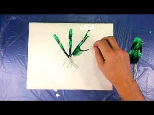 Acrylic String Pull - Green Leaf Abstract Pour Painting