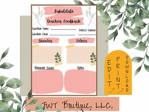 Substitute Teacher Feedback Form, Back to School Printable, Substitute Teacher Report, Substitute Teacher Note Template, Classroom Templates - Etsy Canada