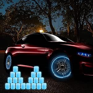 20 Pack Luminous Tire Valve Stem Caps, Glow in The Dark Tire Pressure Cap Real Fluorescent Tire Air Cap Universal Stem Covers Car Accessories for SUV Trucks Motorcycles Trucks Bike - Blue