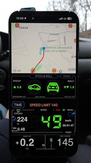 Speedometer 55: first road test of the pitch & roll panels (coming soon to beta).