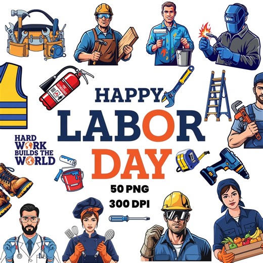 Labor Day Clipart Bundle, Worker Clipart PNG, Construction Worker, Trades People, Tools Clip Art, Patriotic Workers, DIY Crafts Sublimation - Etsy