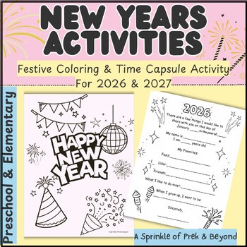 New Year 2026–2027 Time Capsule & Coloring Printables for Young Learners