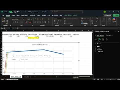 Strain vs Stress Material Properties Tutorial Excel