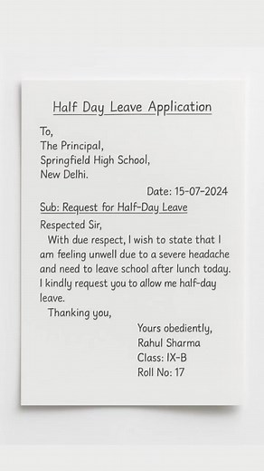 467K views · 2.7K reactions | Half day leave application #application #writingtips #English #englishlearning | EduSphere Academy | Facebook