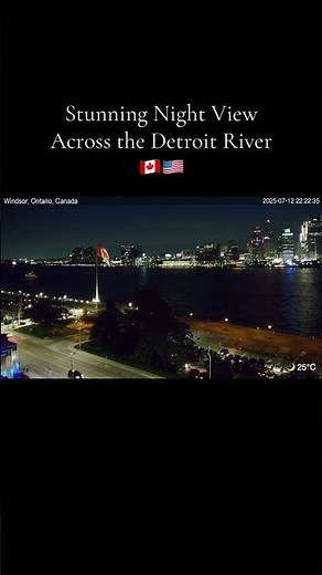 ⏳Windsor Canada Timelapse at Night | Detroit Skyline & Riverfront Lights | Detroit River 🇨🇦🇺🇸