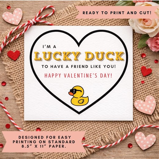 Lucky Duck Valentine Printable | Valentine’s Day Card for Friends | Classroom Valentine | Instant Download - Etsy Australia