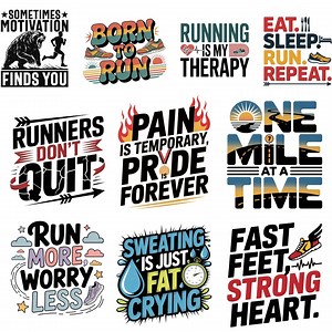 10 Running Motivation Quotes PNG Bundle | Fitness Designs| Jogging, Gym, Marathon, Inspirational T-shirt Graphics - Etsy