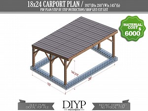 18x24 Carport Build Plans PDF - Car Garage for Two Car - Modern Pavilion Plans - Wooden Car Port - Etsy