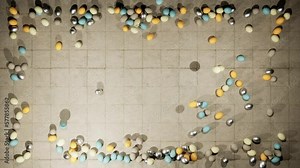 vertical drop falling eggs easter decoration animation with floor ground background stone retro vintage look with old color palete Stock Video