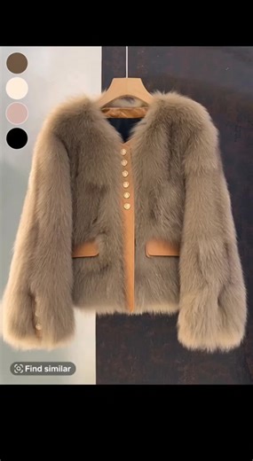 Women's Faux Fox Fur Coat, Short Autumn Winter Coat with Contrast Trim, New Korean #outfit #jacket #fashiontiktok #fyp#trend