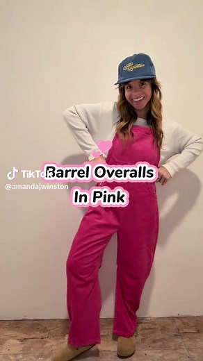 Pink barrel corduroy overalls are finally here and they are SO good. This viral barrel-leg overall style is one of the biggest fashion trends right now, and this new pink color makes them perfect for spring outfits, transitional layering, and everyday mom style. #barreloveralls #overalls