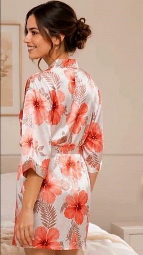 🌸 Women’s Silk-Feel Flower Print Robe – Elegant Floral Lounge Wrap 🌸