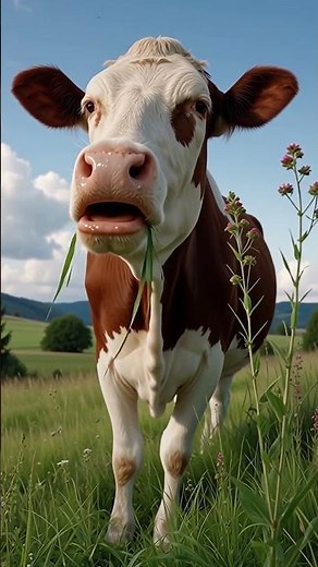 Peaceful Cow Munching on Fresh Green Grass in a Sunny Meadow | Nature's Graze